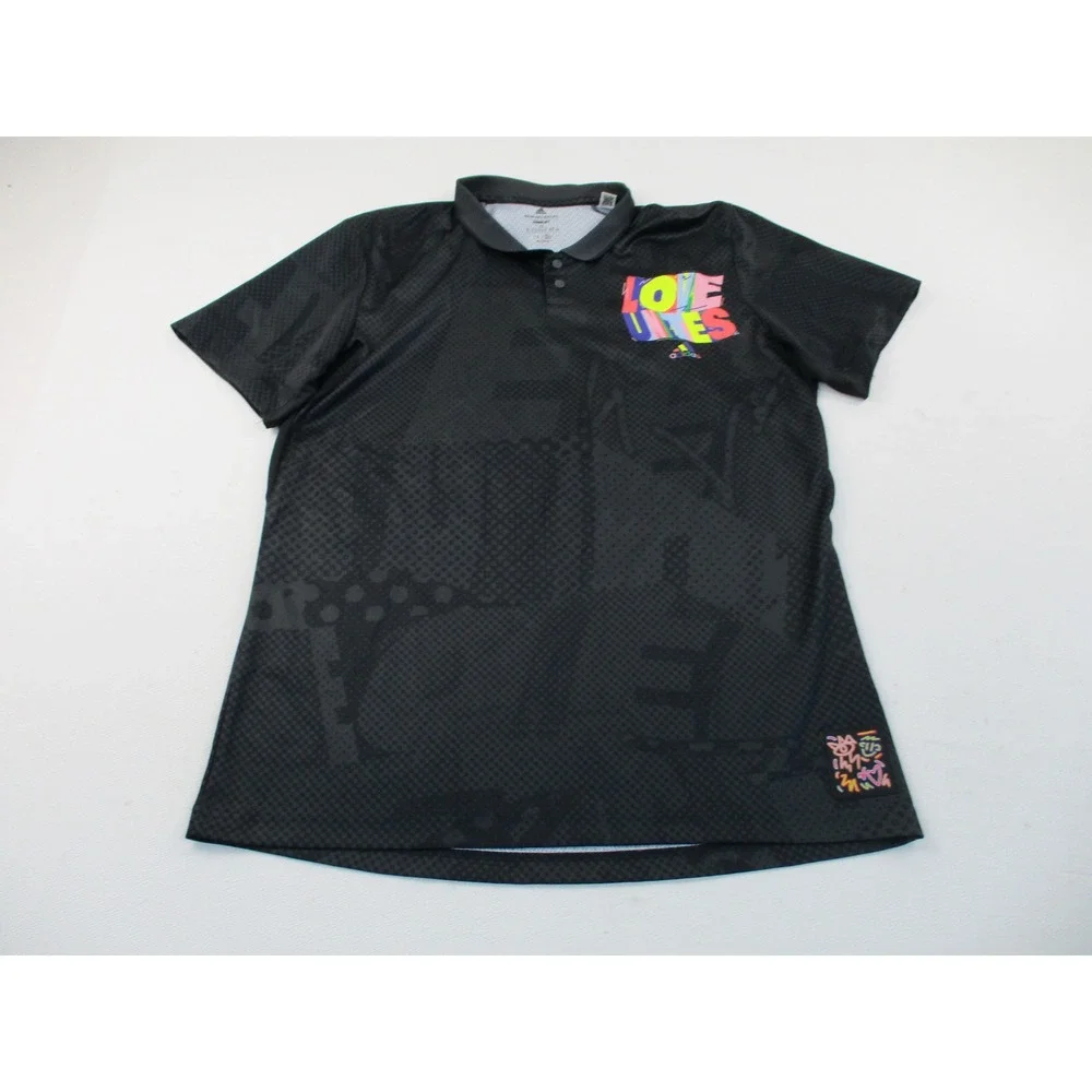 Adidas Polo Shirt Mens XL Black Love Unites Graphic Freelift Parley HD3362